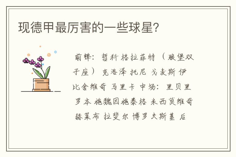 现德甲最厉害的一些球星?