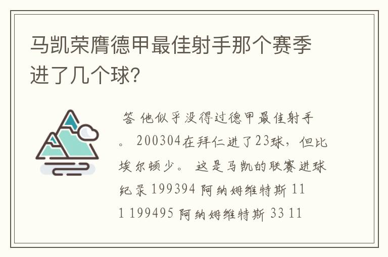 马凯荣膺德甲最佳射手那个赛季进了几个球?