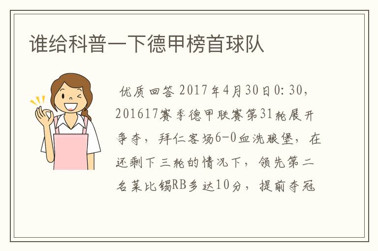 谁给科普一下德甲榜首球队