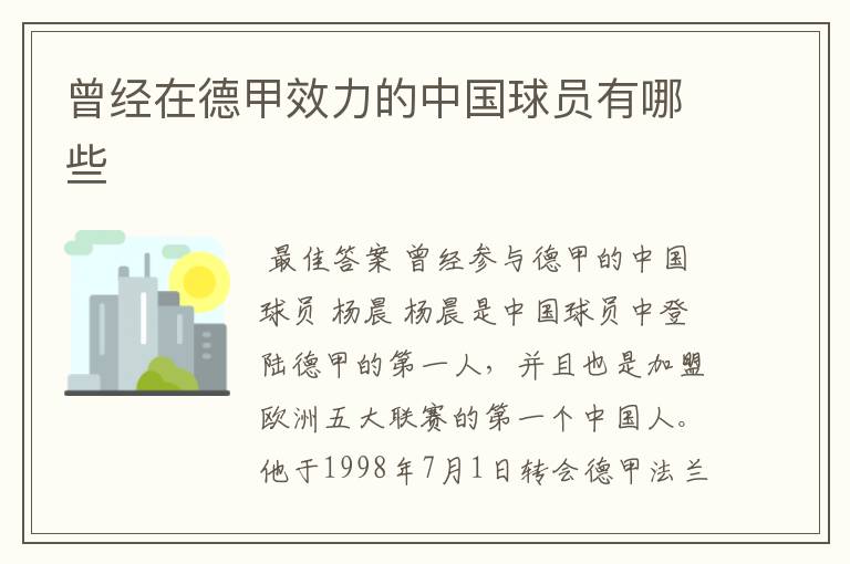 曾经在德甲效力的中国球员有哪些