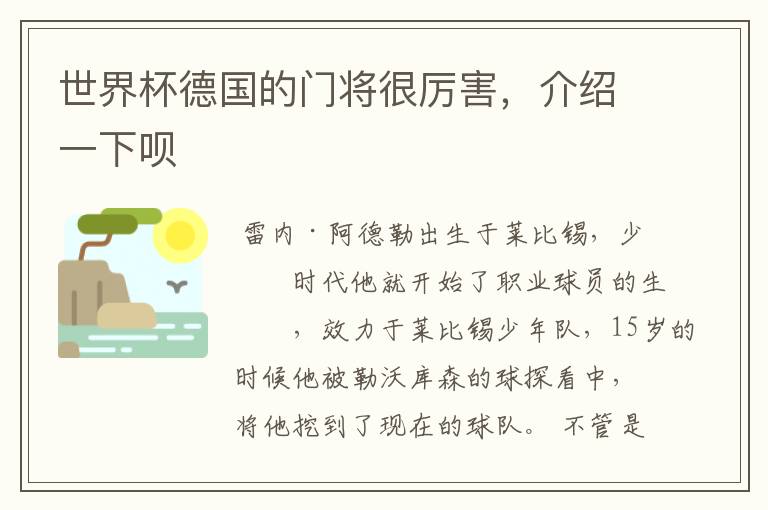 世界杯德国的门将很厉害,介绍一下呗