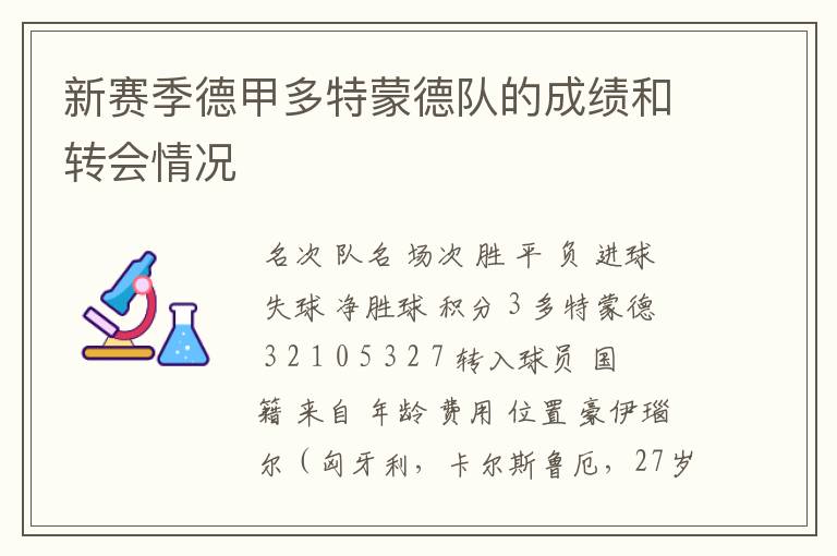 新赛季德甲多特蒙德队的成绩和转会情况
