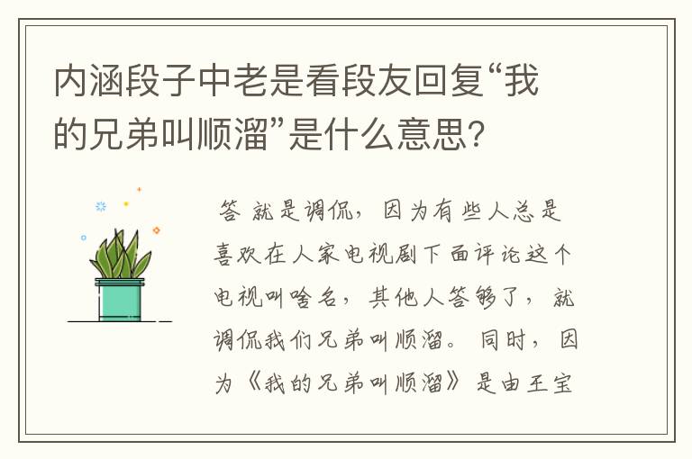 内涵段子中老是看段友回复“我的兄弟叫顺溜”是什么意思?