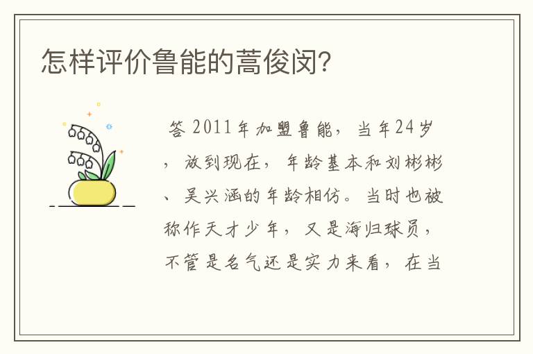 怎样评价鲁能的蒿俊闵?