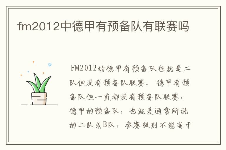 fm2012中德甲有预备队有联赛吗