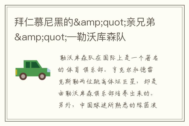 拜仁慕尼黑的"亲兄弟"—勒沃库森队