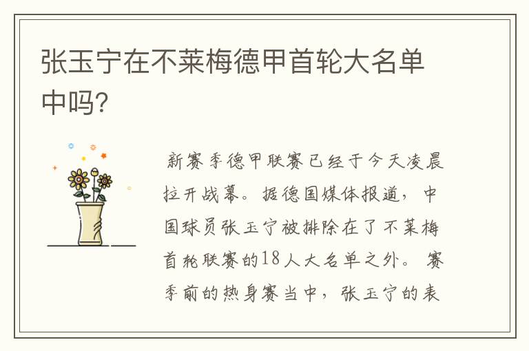 张玉宁在不莱梅德甲首轮大名单中吗?