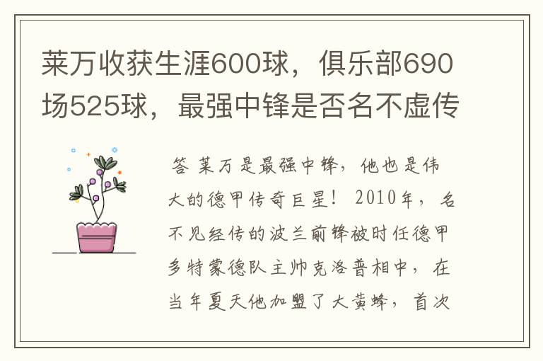 莱万收获生涯600球,俱乐部690场525球,最强中锋是否名不虚传?