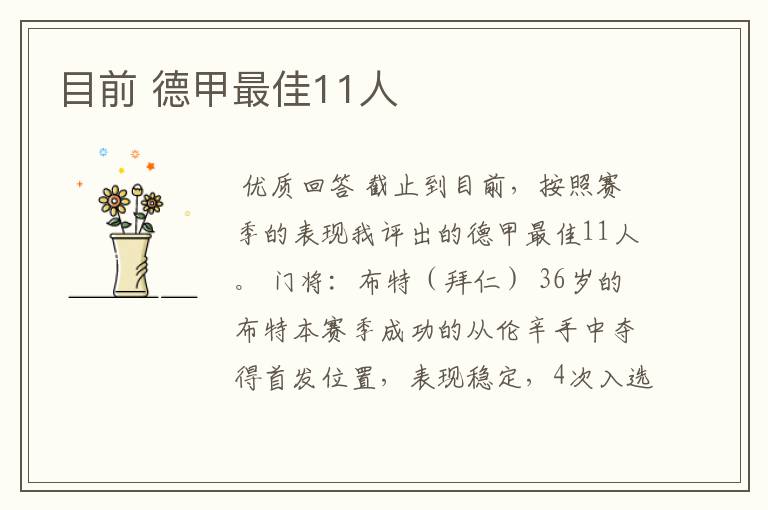 目前 德甲最佳11人