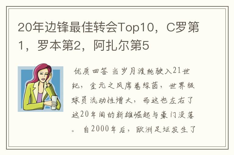 20年边锋最佳转会Top10,C罗第1,罗本第2,阿扎尔第5