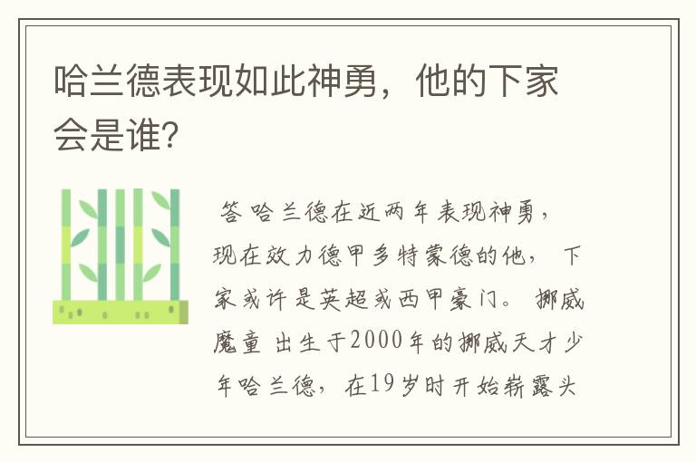 哈兰德表现如此神勇,他的下家会是谁?