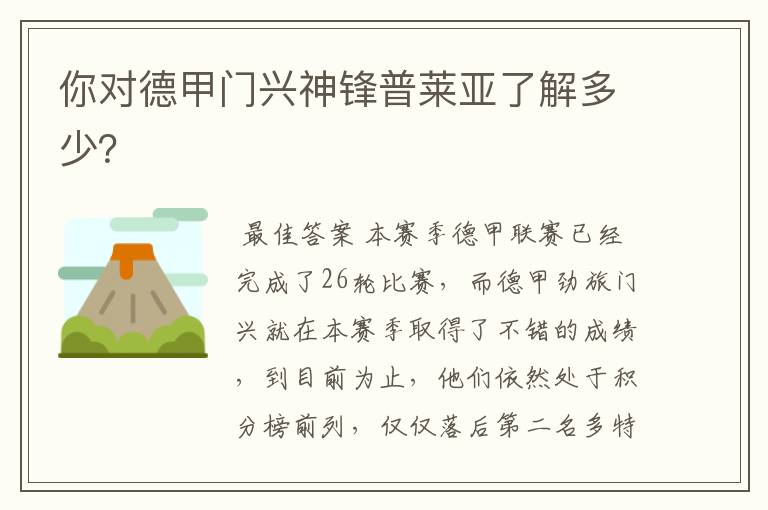 你对德甲门兴神锋普莱亚了解多少?