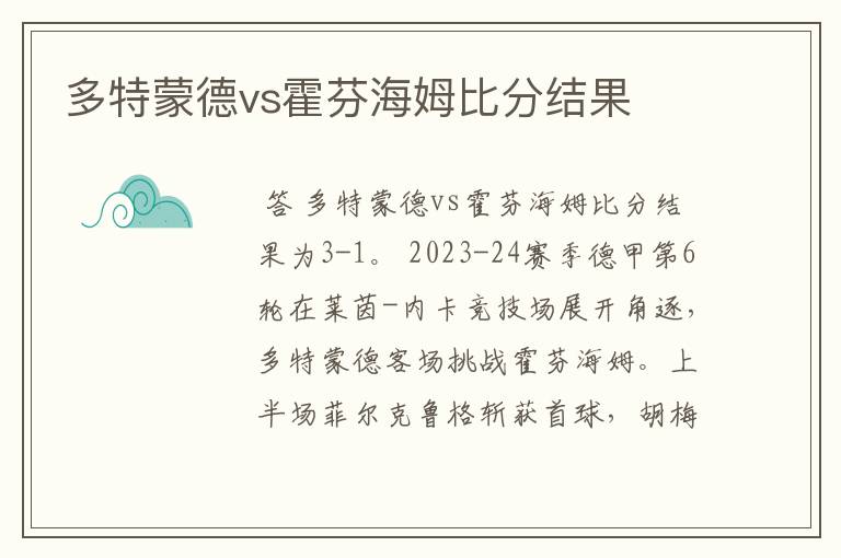多特蒙德vs霍芬海姆比分结果