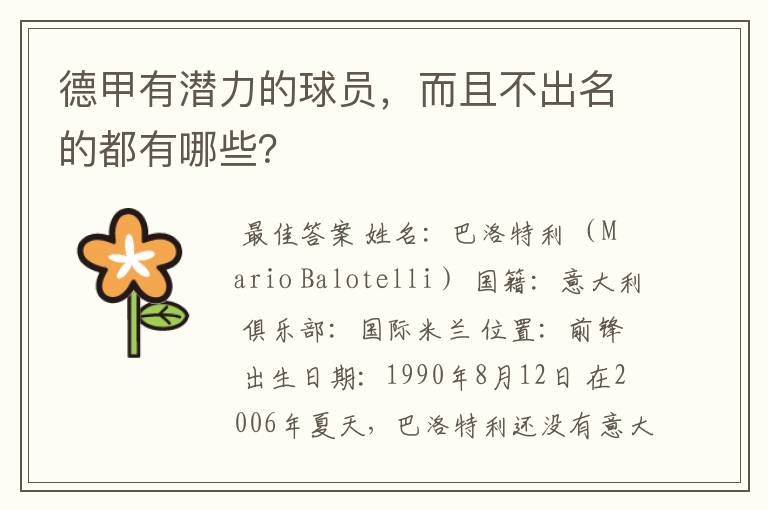 德甲有潜力的球员,而且不出名的都有哪些?