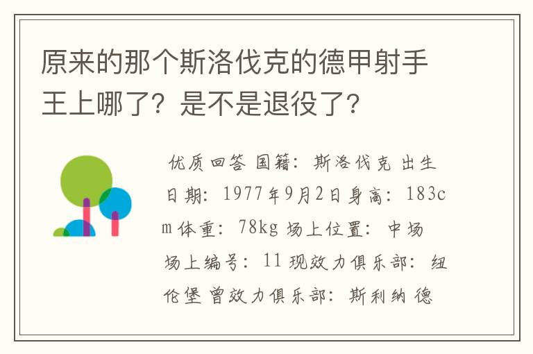 原来的那个斯洛伐克的德甲射手王上哪了?是不是退役了?