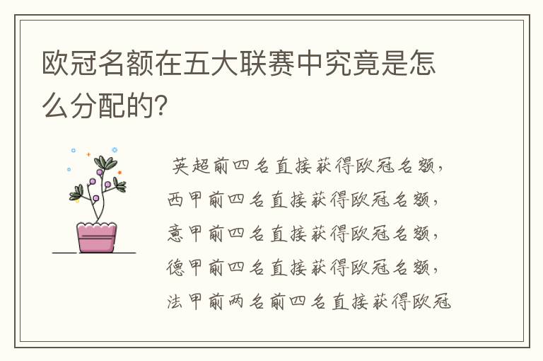 欧冠名额在五大联赛中究竟是怎么分配的?
