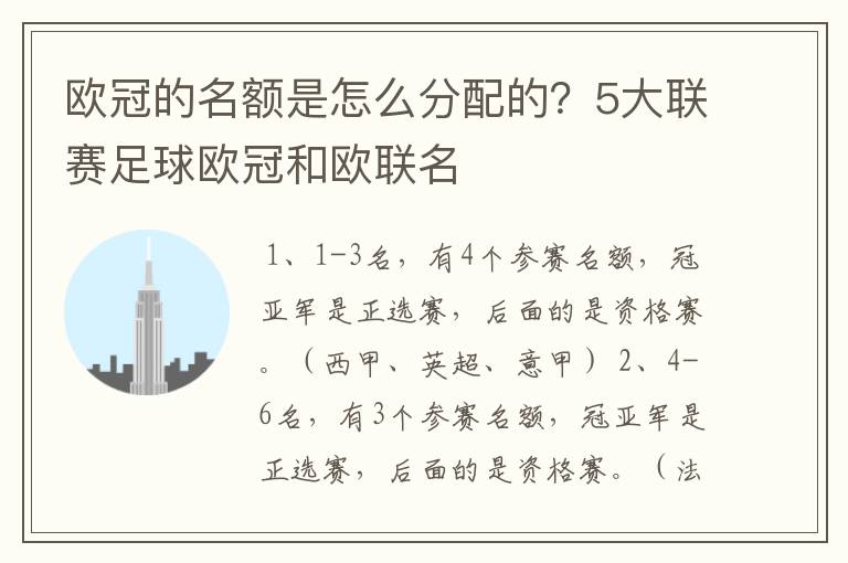 欧冠的名额是怎么分配的?5大联赛足球欧冠和欧联名