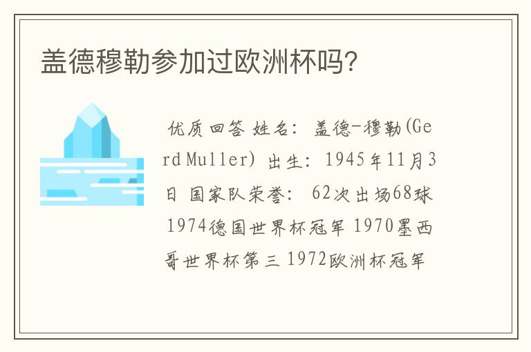 盖德穆勒参加过欧洲杯吗?