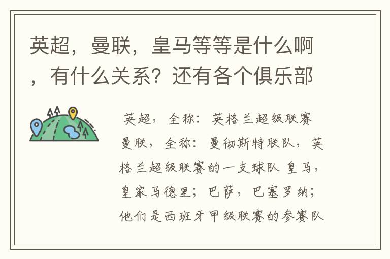 英超,曼联,皇马等等是什么啊,有什么关系?还有各个俱乐部,各个球队之间是什么关系