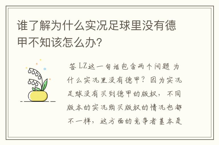 谁了解为什么实况足球里没有德甲不知该怎么办?