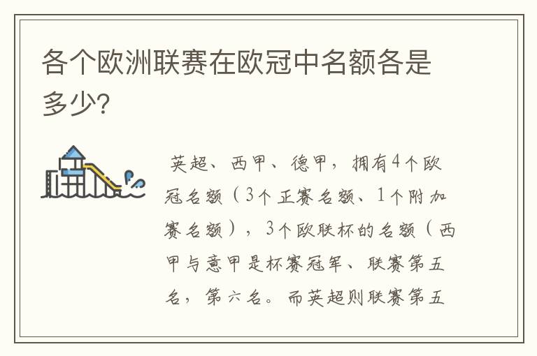 各个欧洲联赛在欧冠中名额各是多少?