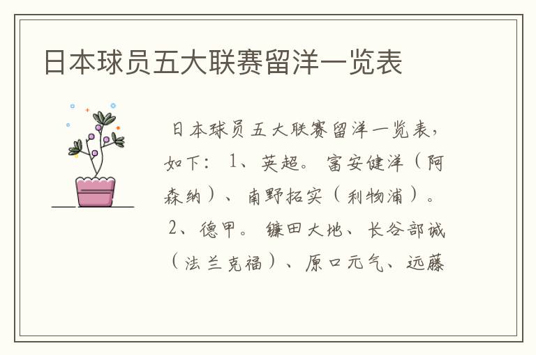 日本球员五大联赛留洋一览表
