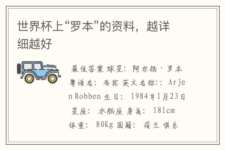 世界杯上“罗本”的资料,越详细越好