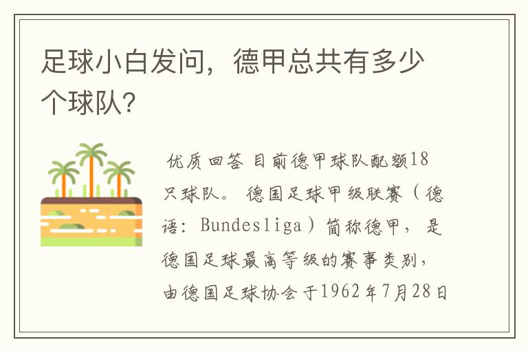 足球小白发问,德甲总共有多少个球队?