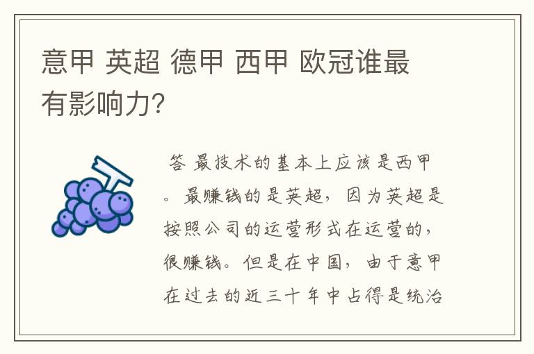 意甲 英超 德甲 西甲 欧冠谁最有影响力?