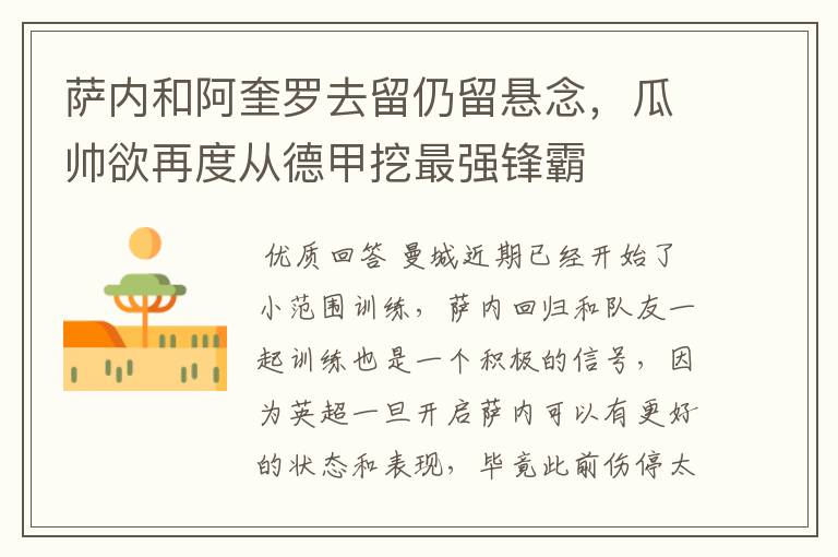 萨内和阿奎罗去留仍留悬念,瓜帅欲再度从德甲挖最强锋霸