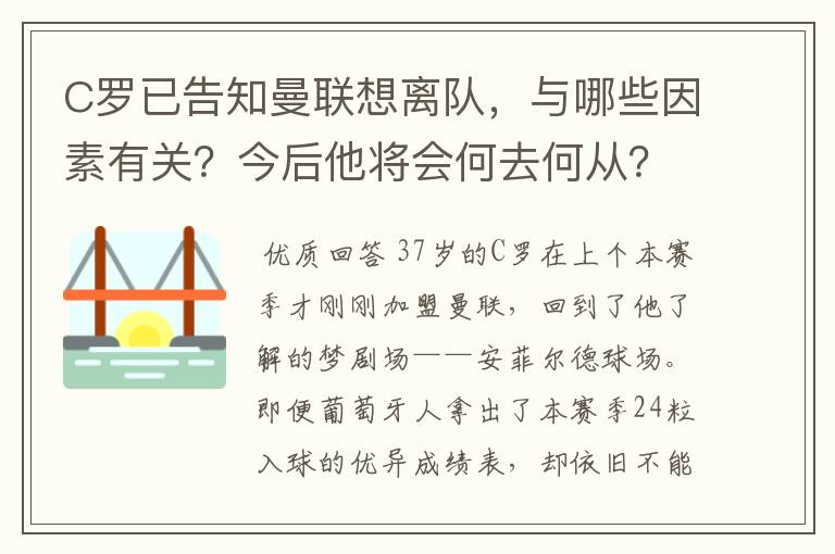 C罗已告知曼联想离队,与哪些因素有关?今后他将会何去何从?