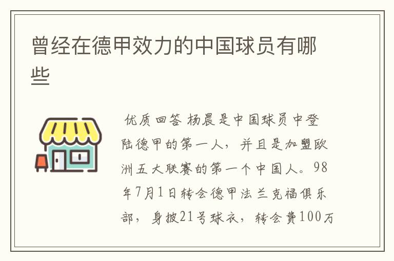 曾经在德甲效力的中国球员有哪些