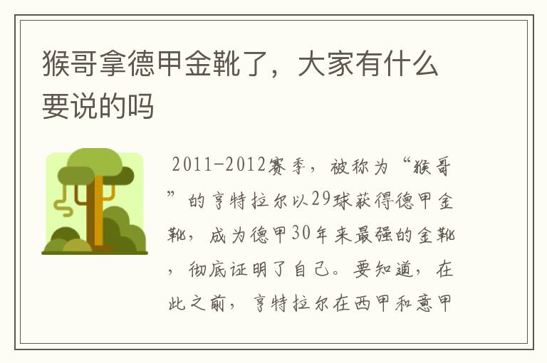 猴哥拿德甲金靴了,大家有什么要说的吗
