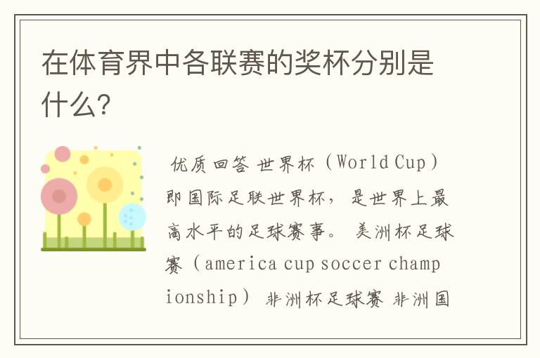 在体育界中各联赛的奖杯分别是什么?