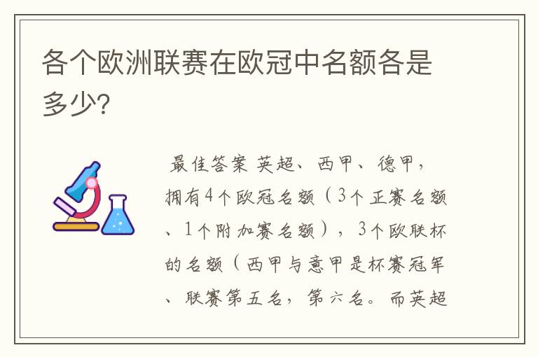 各个欧洲联赛在欧冠中名额各是多少?