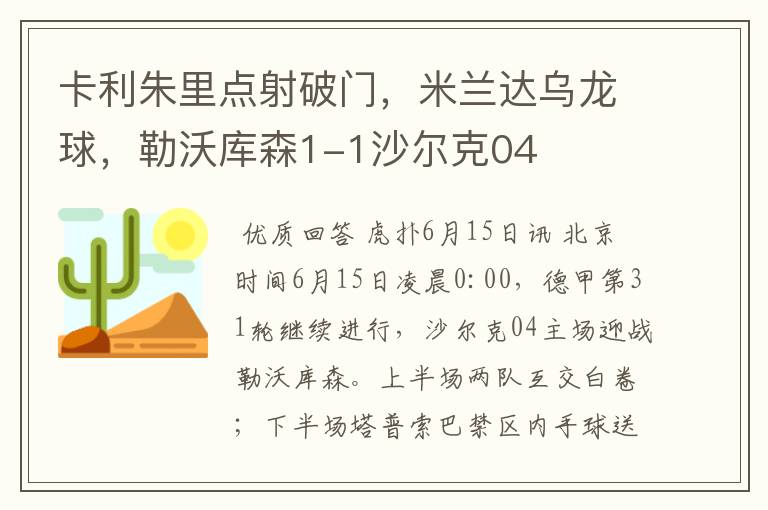 卡利朱里点射破门,米兰达乌龙球,勒沃库森1-1沙尔克04