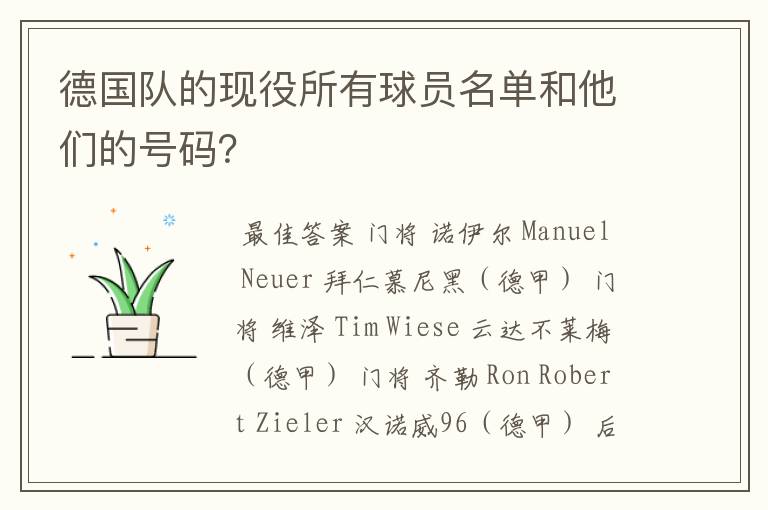 德国队的现役所有球员名单和他们的号码?