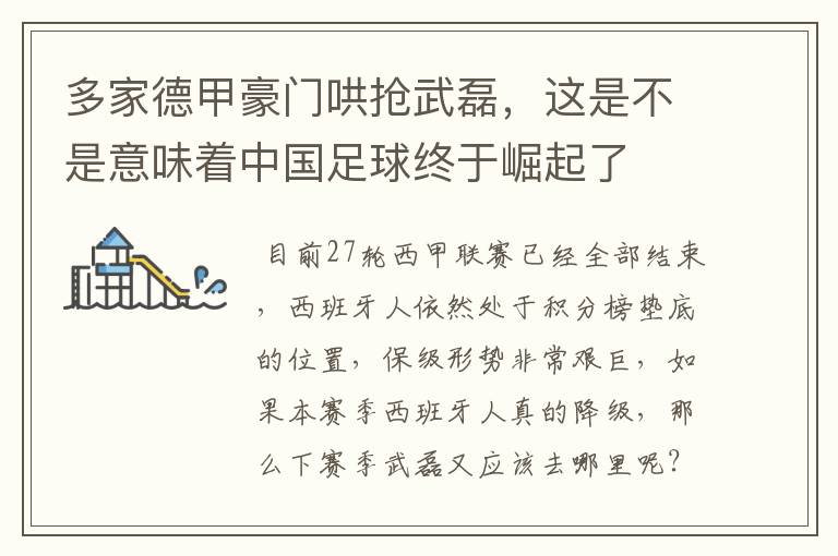 多家德甲豪门哄抢武磊,这是不是意味着中国足球终于崛起了