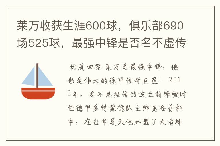 莱万收获生涯600球,俱乐部690场525球,最强中锋是否名不虚传?