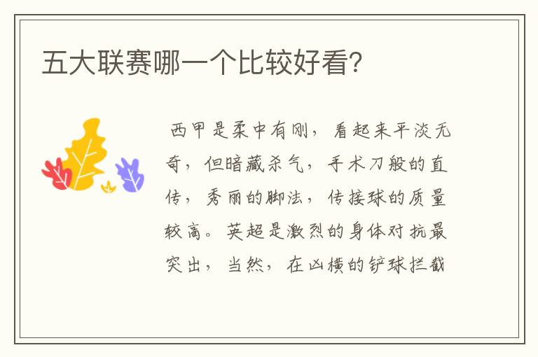 五大联赛哪一个比较好看?