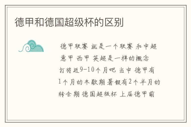 德甲和德国超级杯的区别