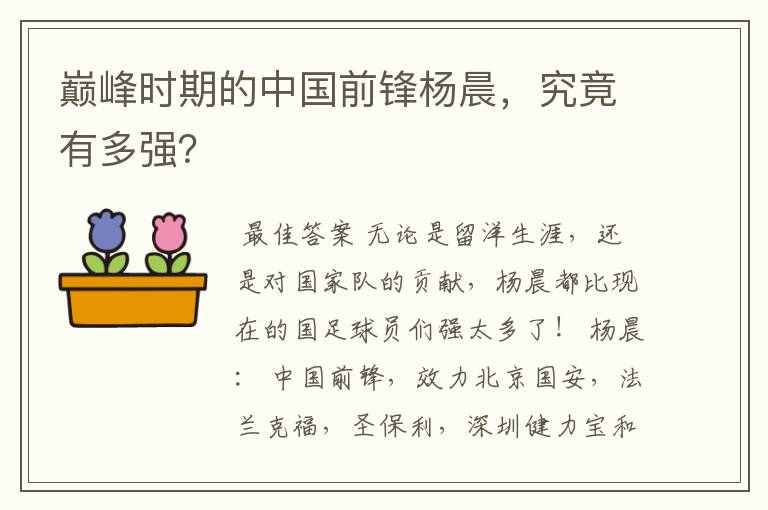巅峰时期的中国前锋杨晨,究竟有多强?