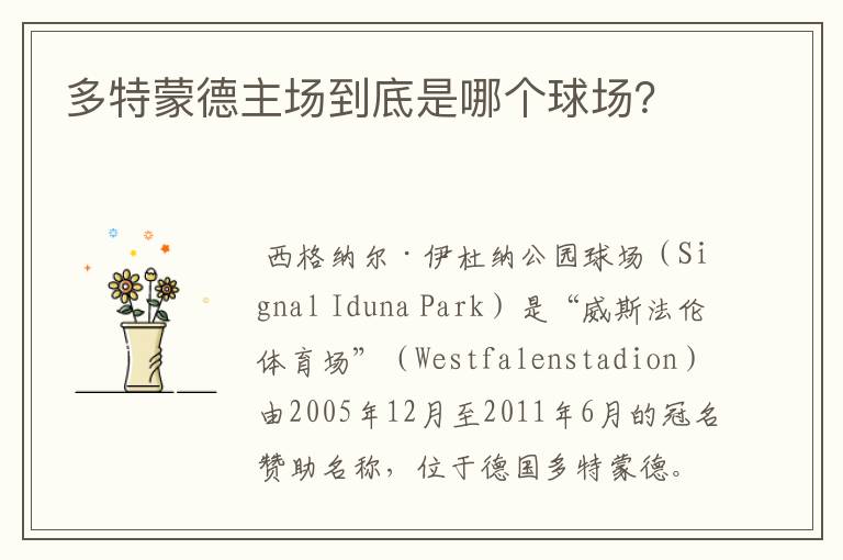 多特蒙德主场到底是哪个球场?