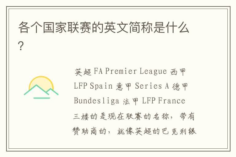 各个国家联赛的英文简称是什么?