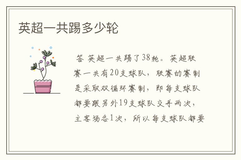 英超一共踢多少轮