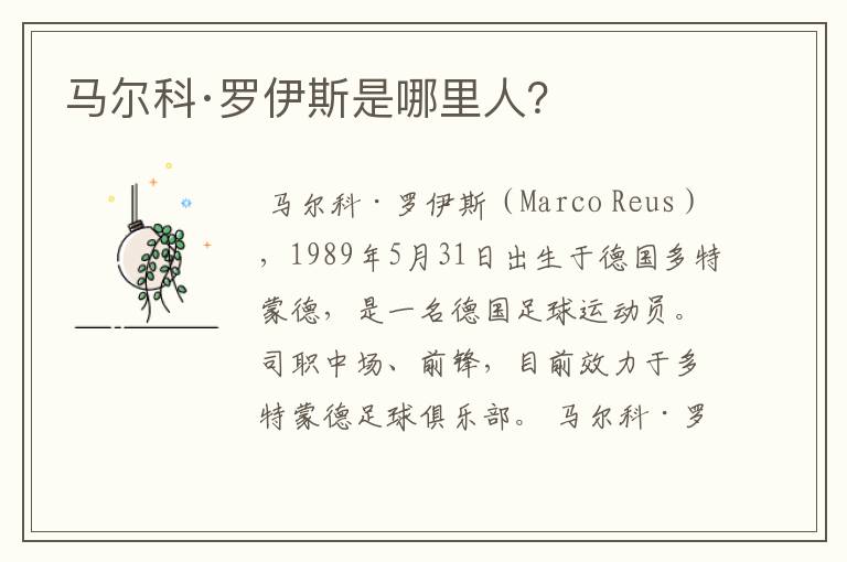 马尔科·罗伊斯是哪里人?