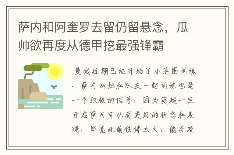 萨内和阿奎罗去留仍留悬念,瓜帅欲再度从德甲挖最强锋霸
