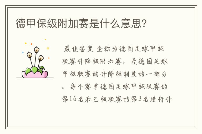 德甲保级附加赛是什么意思?