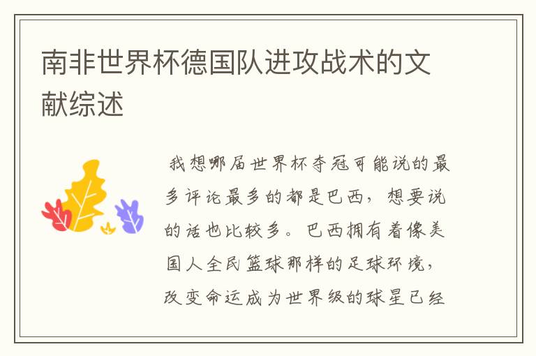 南非世界杯德国队进攻战术的文献综述