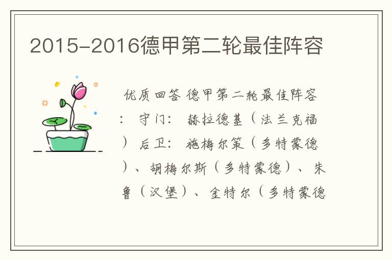 2015-2016德甲第二轮最佳阵容